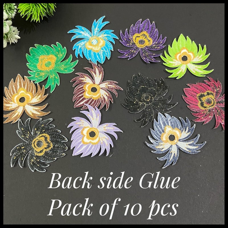 Generic Ushaworks Embroidered Lotus Flower Shape Iron-On Patch for Clothes, Suits, Blouse, Dupatta Saree,Jeans,Backpack,Dress Badge,DIY Projects (Pack of 10 Piece)  - Image 2