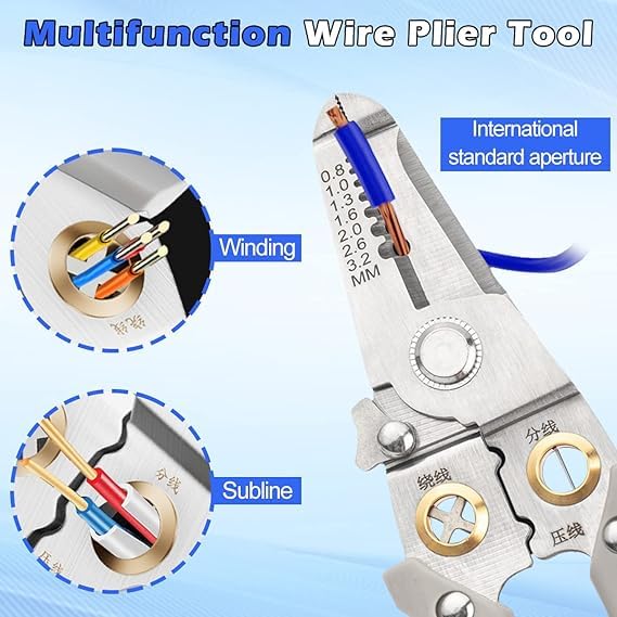 Luteti Luteti Special Wire Stripper for Electrician 6 in 1 Multifunction Wire Pliers Tool for Electric Cable Stripping Cutting Cable Stripper and Crimping Grey  - Image 2