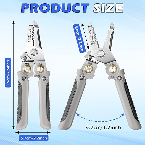 Luteti Luteti Special Wire Stripper for Electrician 6 in 1 Multifunction Wire Pliers Tool for Electric Cable Stripping Cutting Cable Stripper and Crimping Grey  - Image 3