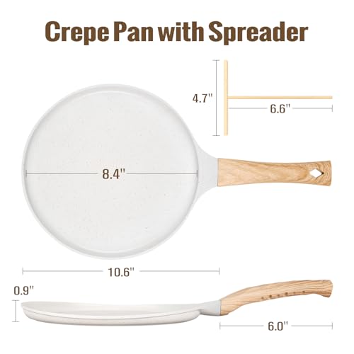SouxMux Nonstick 9.7-Inch Crepe Pan with Spreader, Ceramic Coated Dosa Tawa Pan, Induction Compatible Flat Skillet for Pancakes, Omelettes, and More with Cool Handle, PFOA Free - Image 2