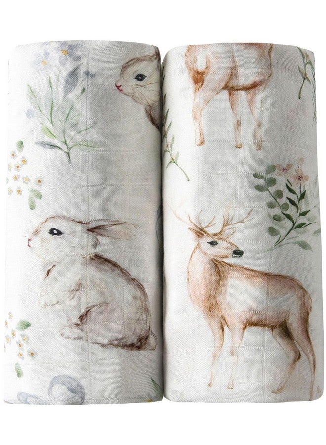 Little Jump Muslin Swaddle Blankets Neutral Woodland Baby Swaddling Wrap Nursery Receiving Blanket For Boys & Girls Unisex Soft Bamboo Cotton Large 47 X 47 Inches (Rabbit & Deer)  - Image 2