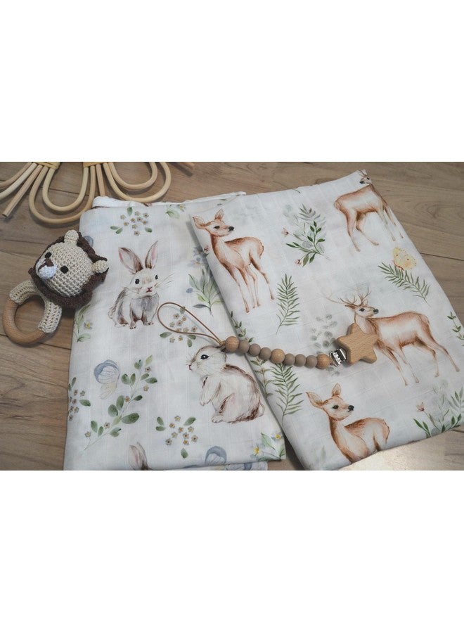 Little Jump Muslin Swaddle Blankets Neutral Woodland Baby Swaddling Wrap Nursery Receiving Blanket For Boys & Girls Unisex Soft Bamboo Cotton Large 47 X 47 Inches (Rabbit & Deer)  - Image 5