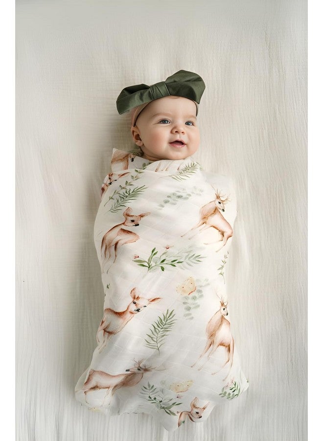 Little Jump Muslin Swaddle Blankets Neutral Woodland Baby Swaddling Wrap Nursery Receiving Blanket For Boys & Girls Unisex Soft Bamboo Cotton Large 47 X 47 Inches (Rabbit & Deer)  - Image 3