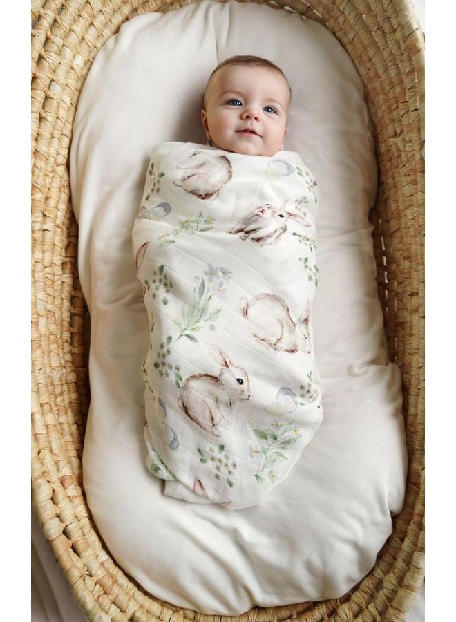 Little Jump Muslin Swaddle Blankets Neutral Woodland Baby Swaddling Wrap Nursery Receiving Blanket For Boys & Girls Unisex Soft Bamboo Cotton Large 47 X 47 Inches (Rabbit & Deer)  - Image 4