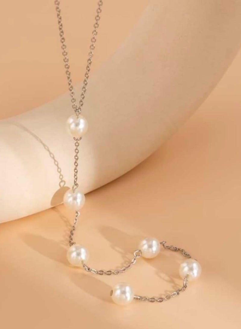 اكسوارات ار ايه سلسله نسائية أنيقة من سلسلة فضي ولؤلؤ اوف وايت - Image 1