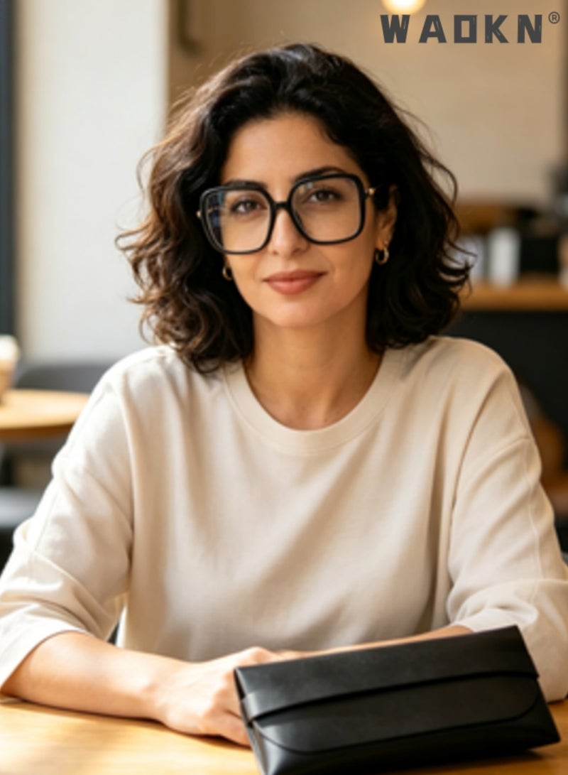 دبليو أيه أو كي أن نظارات مربعة كبيرة الحجم لحجب الضوء الأزرق، نظارات معدنية سوداء لامعة من البولي كربونات وإطار معدني، نظارات عادية مضادة للإجهاد تُناسب شكل الوجه العريض والكبير، مثالية للرياضات الإلكترونية والألعاب، والارتداء اليومي في المكتب - Image 2