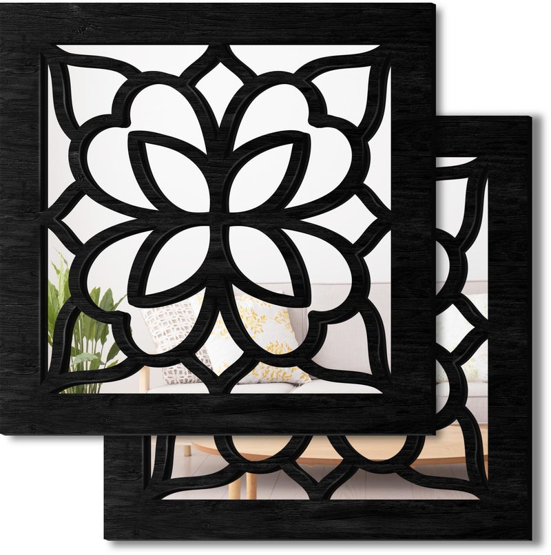 KOYILTD 2 PCS Square Wall MirrorRustic Farmhouse Wall Mirrors12 inch Small Mirror Art style2 Black