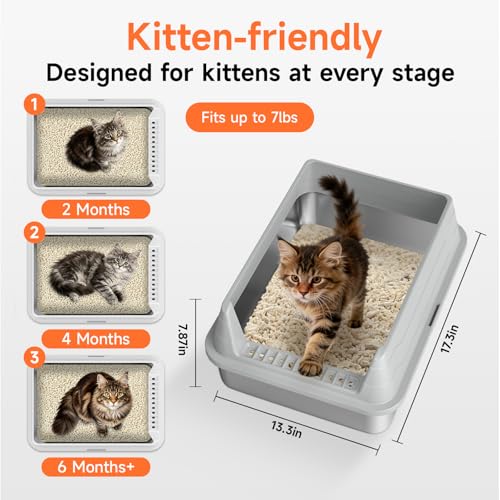 KISENG Stainless Steel Cat Litter Box Odor Free Metal Litter Box with High Sides Lid Open Top Low Entry Litter Pan Include Scoop Easy Cleaning AntiScratch Kitty Cat Box AntiUrine Leakage NonSticky - Image 3