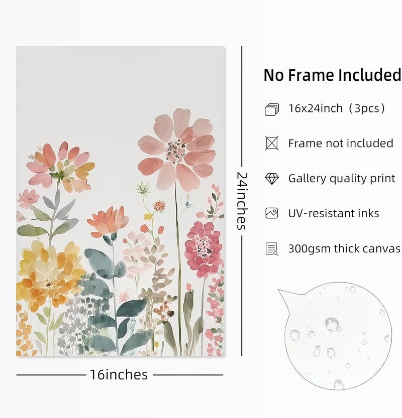 Youillne Watercolor Wildflower Wall Art Set of 3 - Image 2