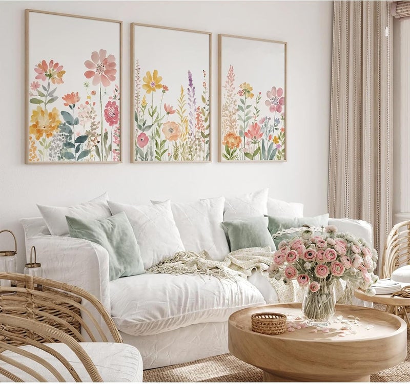 Youillne Watercolor Wildflower Wall Art Set of 3 - Image 1