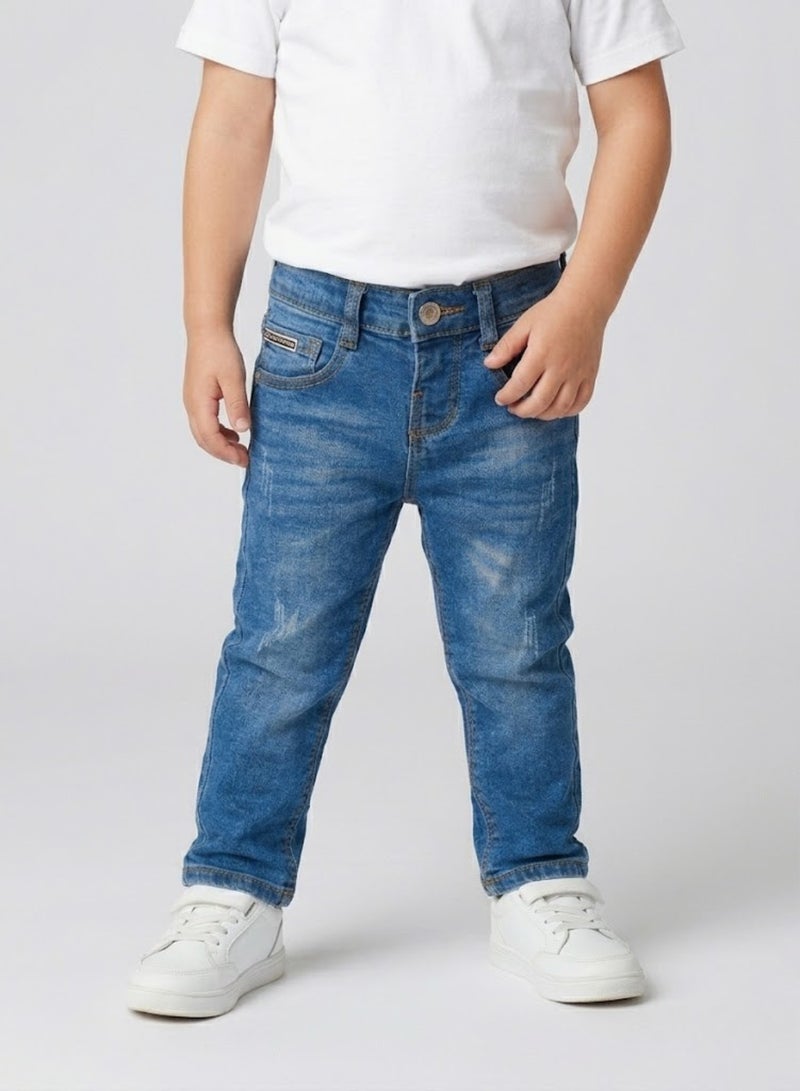 babyqlo Boys Classic Blue Washed Denim Jeans - Image 3