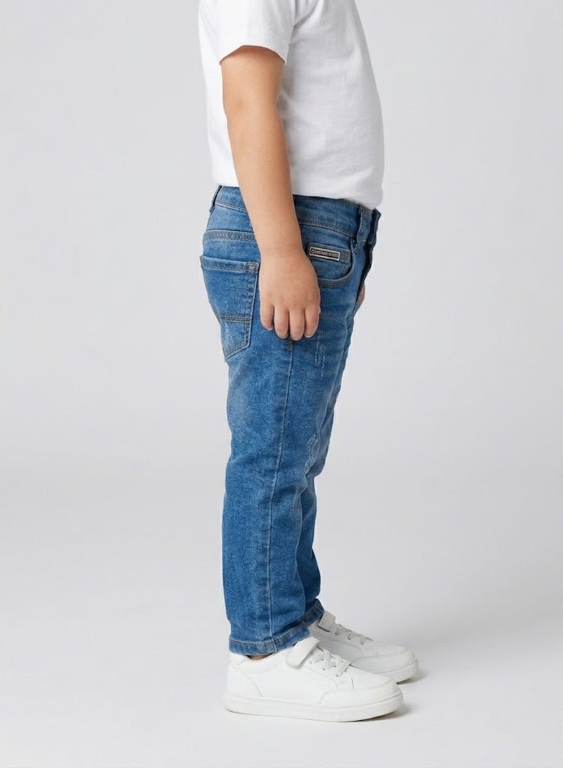 babyqlo Boys Classic Blue Washed Denim Jeans - Image 4