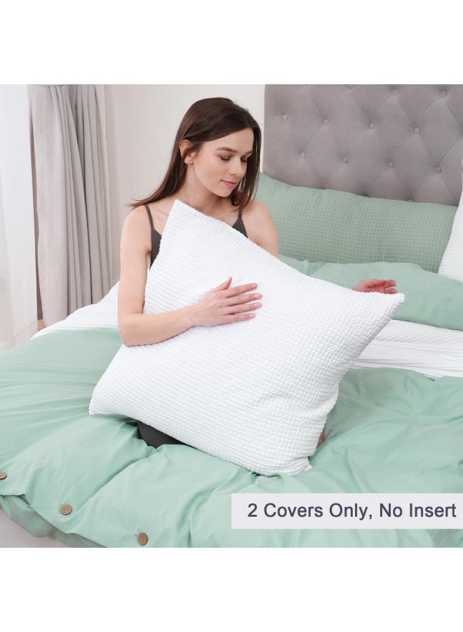 PHF PHF 100% Cotton Waffle Weave Euro Shams 26" x 26", No Insert, 2 Pack Elegant Home Decorative Euro Throw Pillow Covers for Bed Couch Sofa, White  - Image 1