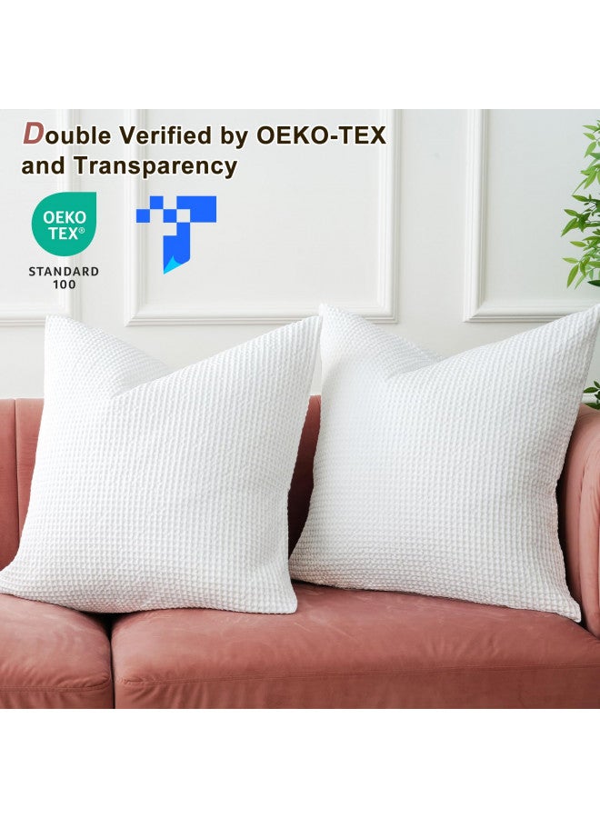 PHF PHF 100% Cotton Waffle Weave Euro Shams 26" x 26", No Insert, 2 Pack Elegant Home Decorative Euro Throw Pillow Covers for Bed Couch Sofa, White  - Image 2