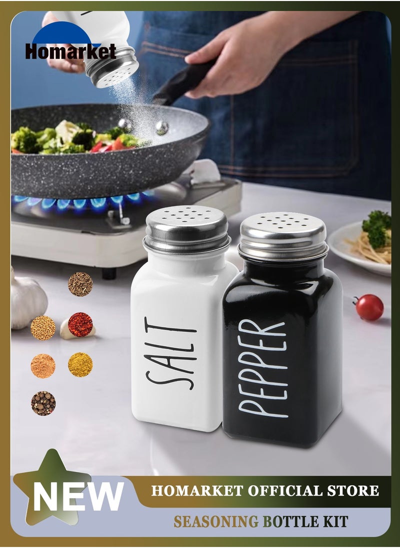 HomarKet Salt and Pepper Shakers Set - Cute Modern Farmhouse Kitchen Decor for Home Restaurants Wedding - Gorgeous Vintage Glass Black White Shaker Sets with Stainless Steel Lids  - Image 1
