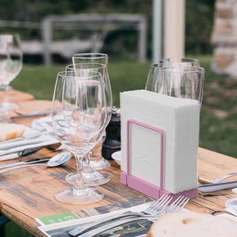 Wican Napkin Holder for Table, Pink Kitchen Accessories Appliances for Table Farmhouse Cocktail Picnic Rustic Bamboo Iron Wood Holders for All Dining Room Decor Pink - Image 4