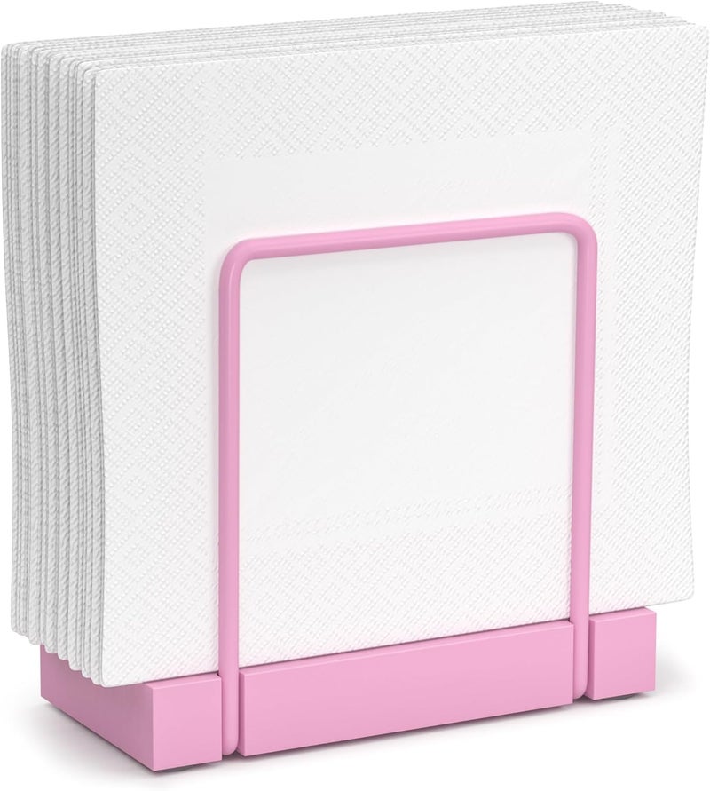 Wican Napkin Holder for Table, Pink Kitchen Accessories Appliances for Table Farmhouse Cocktail Picnic Rustic Bamboo Iron Wood Holders for All Dining Room Decor Pink - Image 1