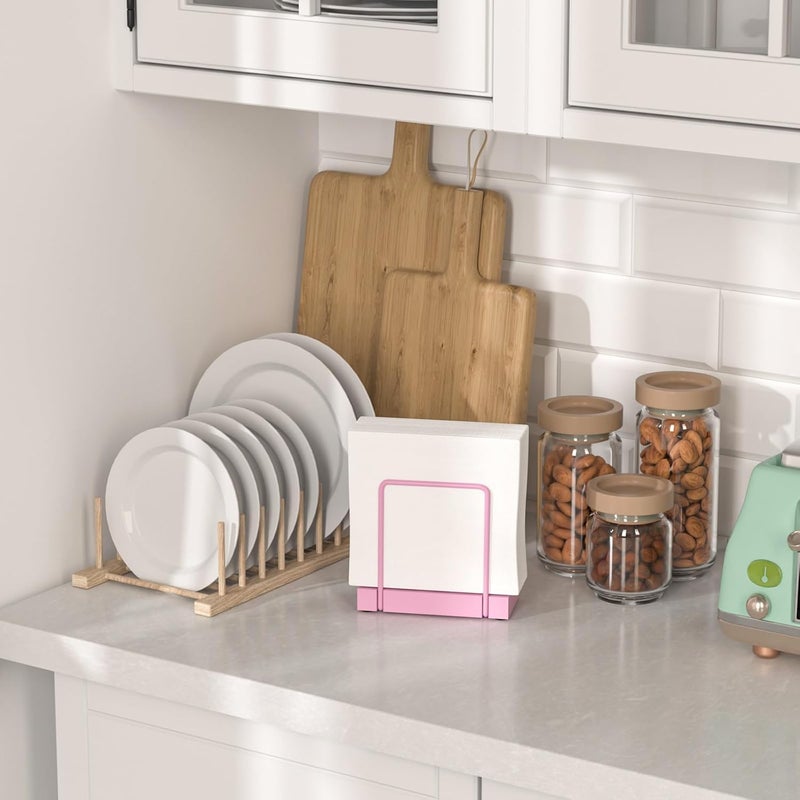Wican Napkin Holder for Table, Pink Kitchen Accessories Appliances for Table Farmhouse Cocktail Picnic Rustic Bamboo Iron Wood Holders for All Dining Room Decor Pink - Image 3
