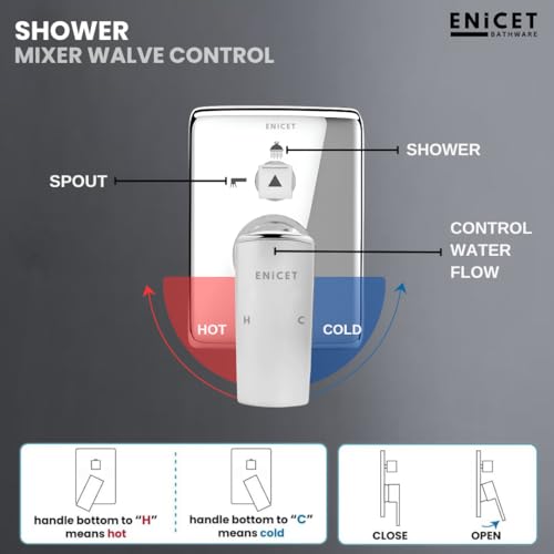 ENICET Brass High Flow Diverter Set With Spout, Shower & Handshower, Chrome Finish, Single Lever Diverter Set For Bathroom, Shower Set, Shower System (TE134SPH6) - Image 4