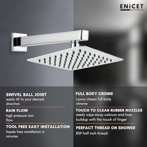 ENICET Brass High Flow Diverter Set With Spout, Shower & Handshower, Chrome Finish, Single Lever Diverter Set For Bathroom, Shower Set, Shower System (TE134SPH6) - Image 2