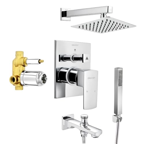 ENICET Brass High Flow Diverter Set With Spout, Shower & Handshower, Chrome Finish, Single Lever Diverter Set For Bathroom, Shower Set, Shower System (TE134SPH6) - Image 1