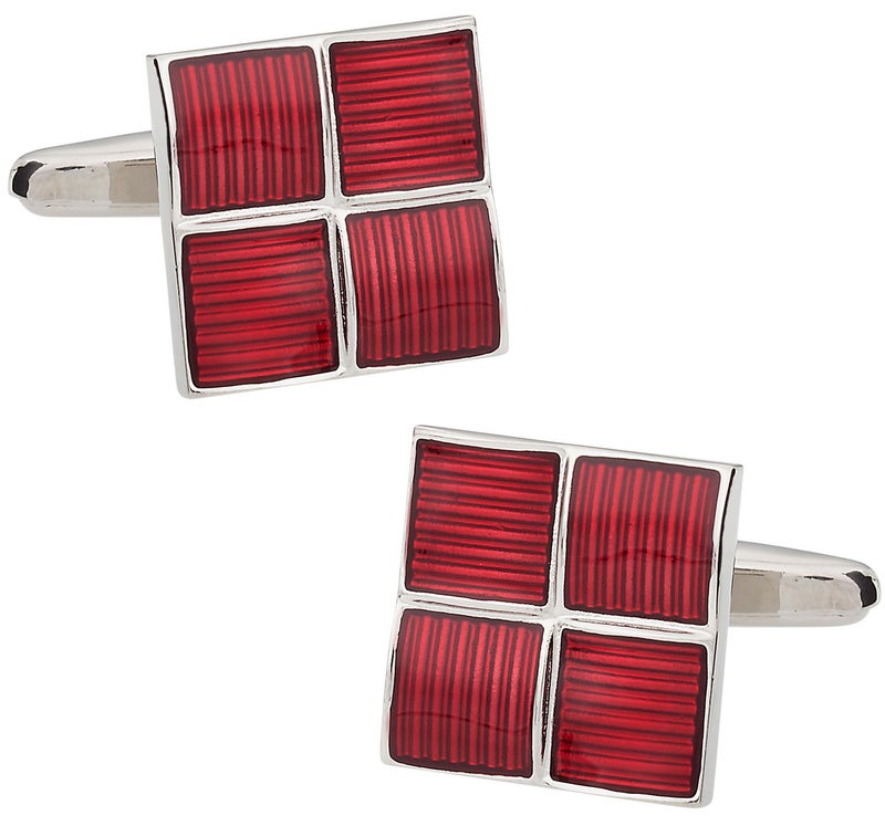 Cuff-Daddy Men's Unique Red Enamel Square Silver Cufflinks with Travel Presentation Gift Box Groom Groomsmen Wedding - Image 1