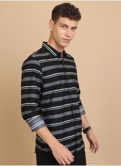 Slim Fit Striped Cotton Casual Shirt by Styli