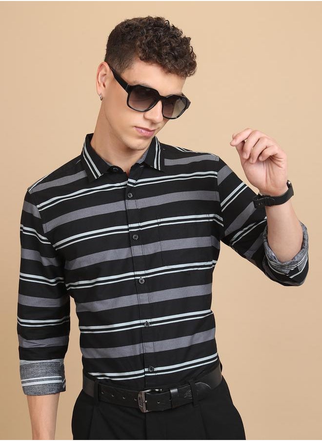 Ketch - Slim Fit Striped Cotton Casual Shirt by Styli - Image 1