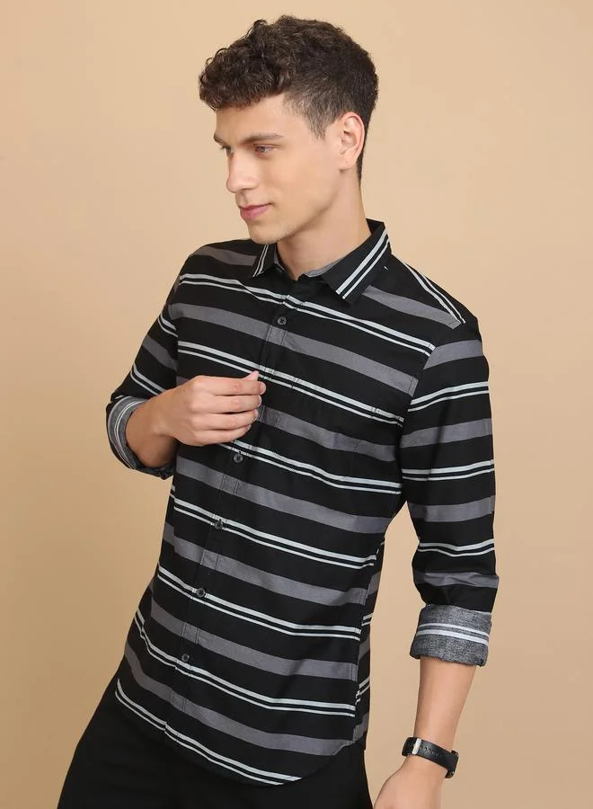 كيتش Slim Fit Striped Cotton Casual Shirt by Styli