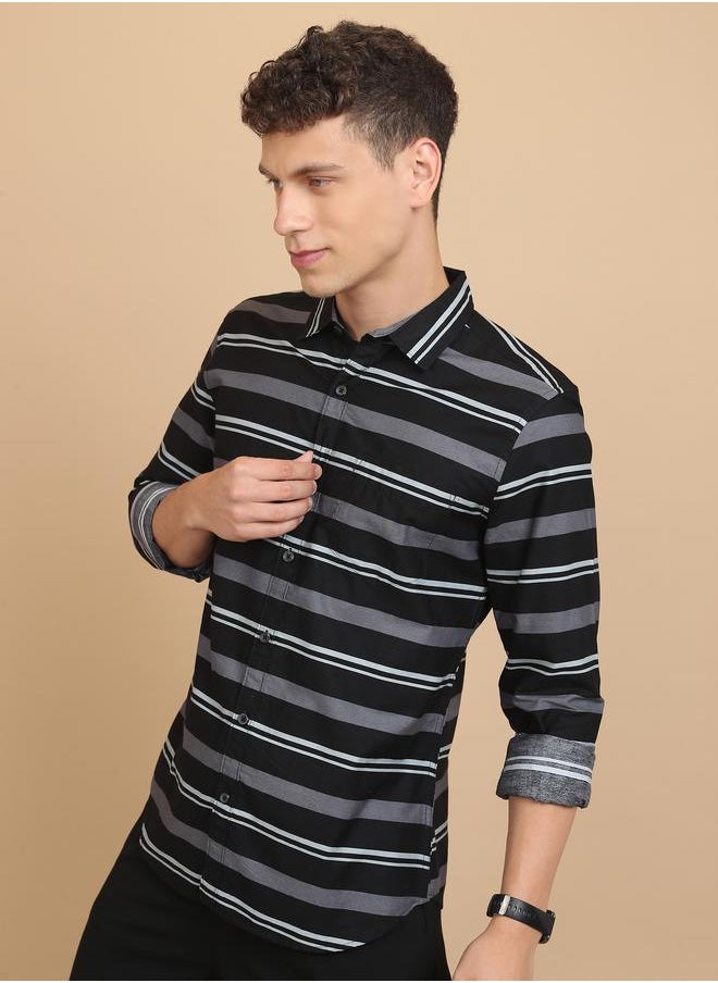 Ketch - Slim Fit Striped Cotton Casual Shirt by Styli - Image 1