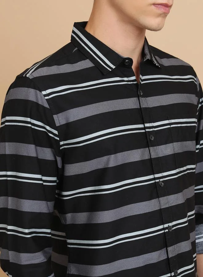 كيتش Slim Fit Striped Cotton Casual Shirt by Styli
