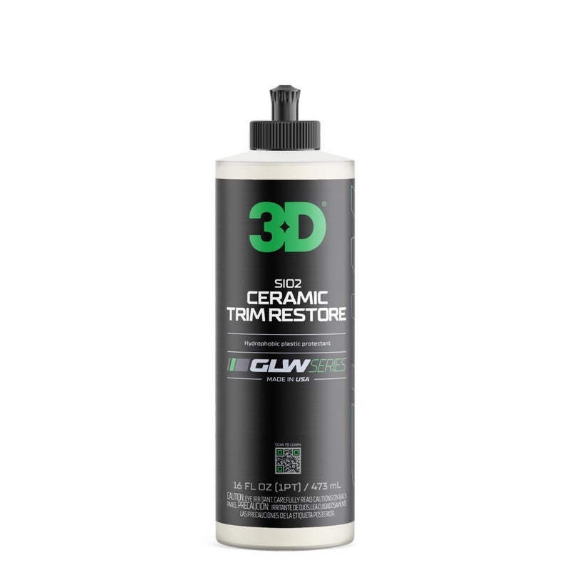 3D SiO2 Ceramic Trim Restore, GLW Series | Ultimate Hydrophobic Trim Reviver | SiO2 Infused Restoring, Shining, & Protecting | Restores Black Plastic & Vinyl | DIY Car Detailing | 16 oz - Image 1