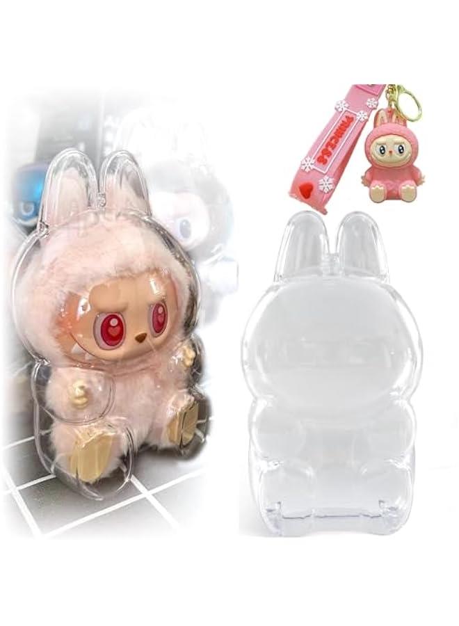 Arabest Labubu Case Protective Case for Labubu Plush Doll Keychain Acrylic Display Case Clear Cover for Figure Plastic PVC Storage Box (Sitting)  - Image 1