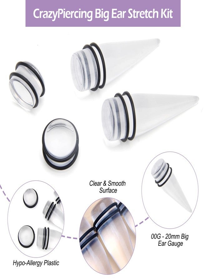 Crazypiercing Big Ear Gauges Kit 24 Pieces Acrylic Tapers and Plugs Double O-Rings Stretching Set - Image 3