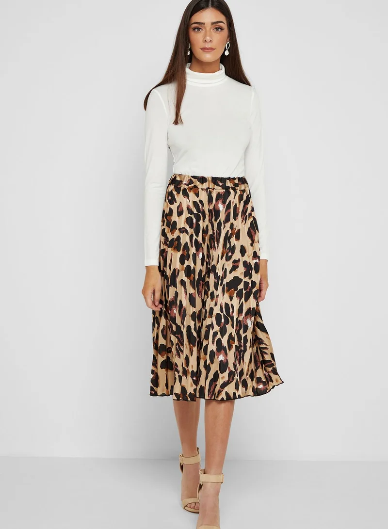 QUIZ Leopard Print Pleated Skirt