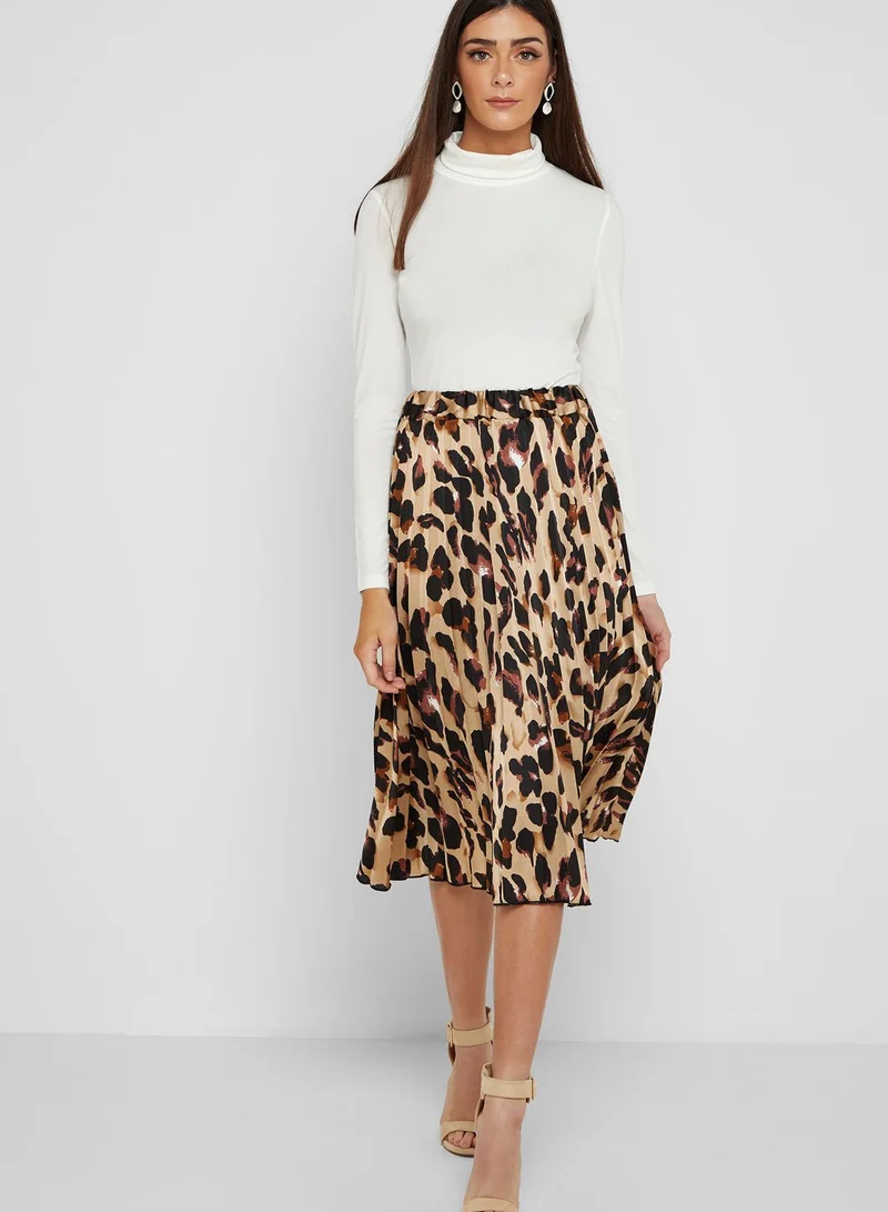 QUIZ Leopard Print Pleated Skirt
