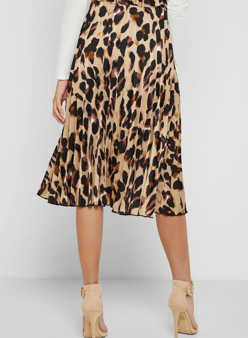 QUIZ Leopard Print Pleated Skirt