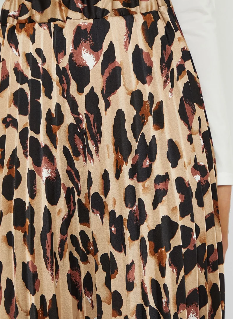 QUIZ Leopard Print Pleated Skirt
