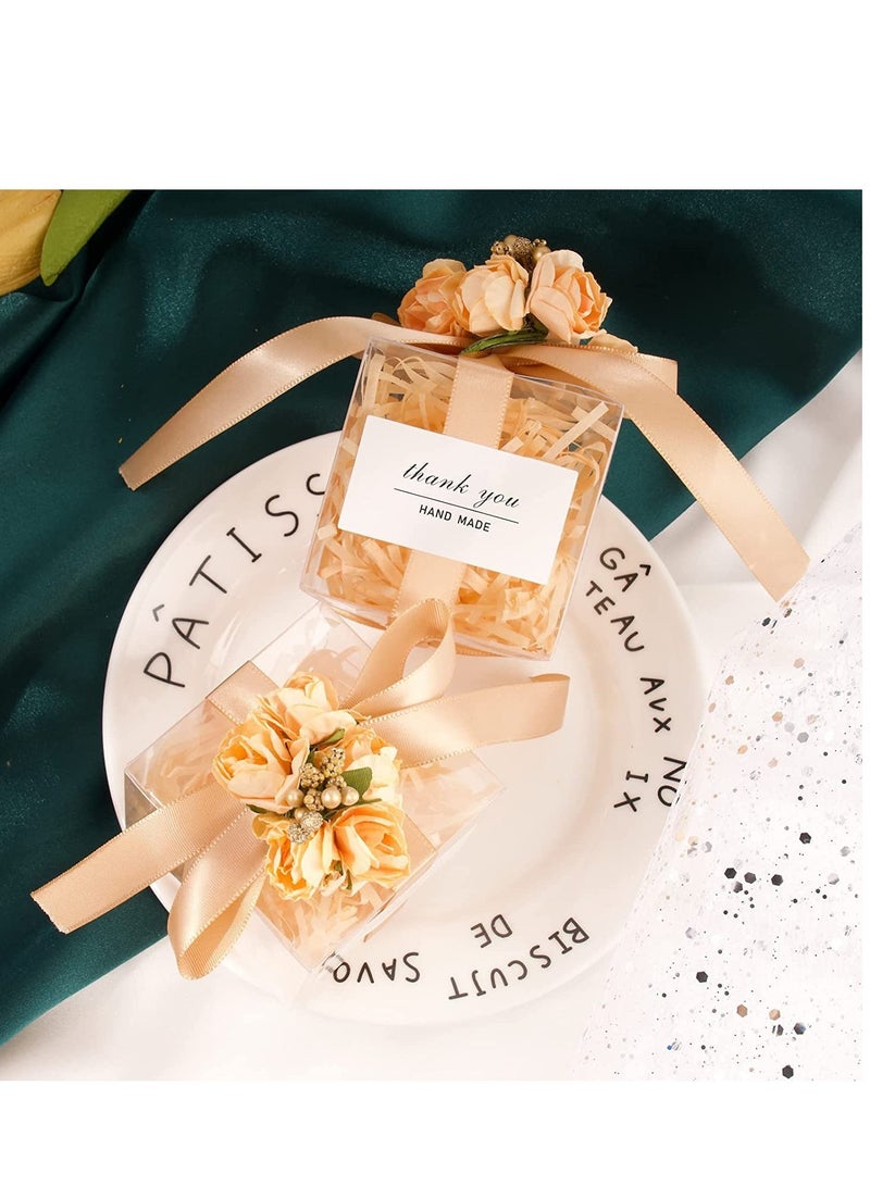 SYOSI Wedding Favour Boxes Transparent Cube Gift with Decorations for Candy Sweets Bridal Birthday Party Favours 10Pcs 6x6x6cm Gentle Warmth Romantic - Image 5