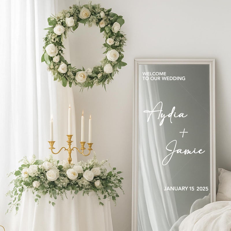Marspark 8 Sheet Personalized Wedding Mirror Decal Sign Custom Welcome to Our Wedding Mirror Decal UV DTF Transfer Letter Sticker DIY Customized Bride Groom Name Letter for Bridal Shower(White) - Image 4