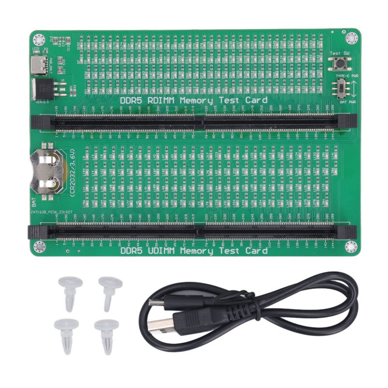 بطاقة اختبار ذاكرة DDR5 مع مؤشر LED - بطاقة اختبار ذاكرة DDR5 بتصميم PCB فاخر لتشخيص أعطال ذاكرة RDIMM وUDIMM في أجهزة الكمبيوتر المكتبية - Image 1