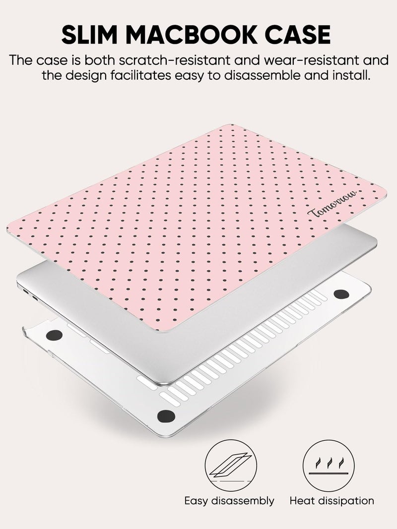 Seorsok Compatible with MacBook Air 13 Inch Case 2022 2021 2020-2018 Release A1932 A2179 M1 A2337 Touch ID,Premium Cream Textured Black Polka Dot Plastic Hard Shell Case with Keyboard Cover,Pink - Image 5