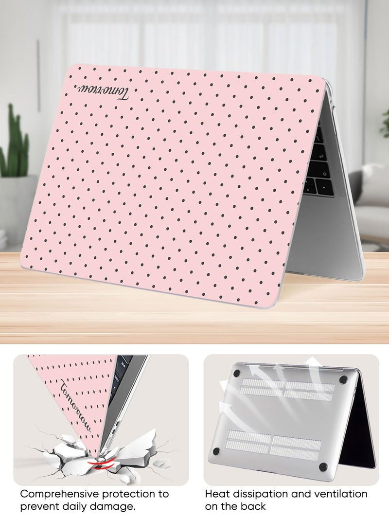 Seorsok Compatible with MacBook Air 13 Inch Case 2022 2021 2020-2018 Release A1932 A2179 M1 A2337 Touch ID,Premium Cream Textured Black Polka Dot Plastic Hard Shell Case with Keyboard Cover,Pink - Image 4