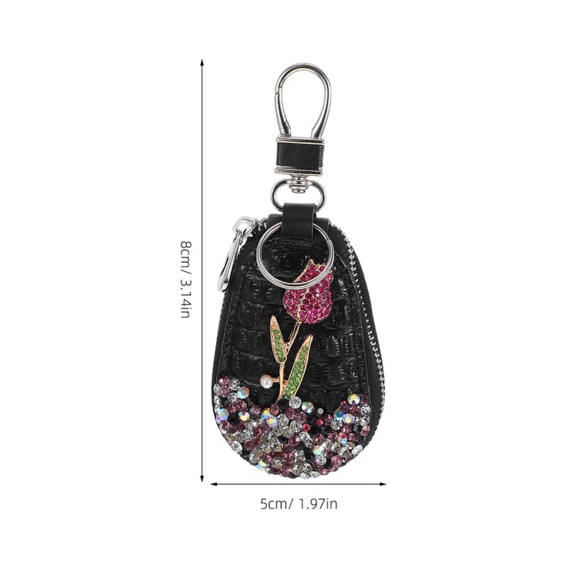 Rhinestone Rose Flower PU Leather Car Key Cover Protector Against Scratches - Image 3