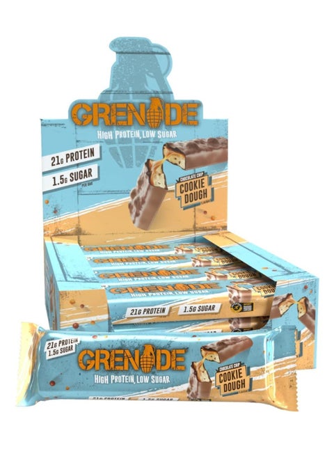 Grenade High Protein, Low Sugar Bar Chocolate Chip Cookie Dough 60 g Pack of 12
