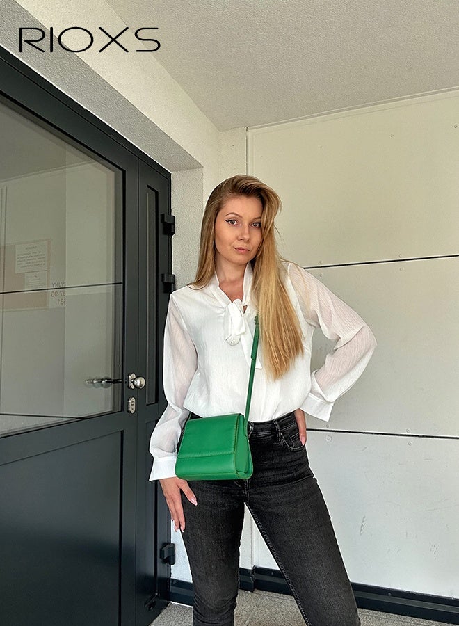 ريوكس بلوزة شيفون بيضاء نسائية، قميص أنيق ذو ربطة عنق طويلة، قميص درسي للعمل في المكتب والملابس غير الرسمية، بلوزة خفيفة الوزن شفافة رسمية، قميص درسي قابل للتنفس للنساء - Image 4