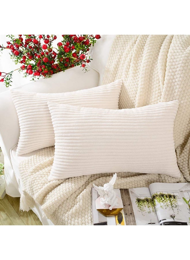 Lyaxm 2 Pcs Corduroy Soft Decorative Rectangle Throw Pillow Cover Cushion Covers Pillowcase,Cushion Covers Decorative Throw Pillow cases, Home Decor Decorations for Sofa Couch Bed Chair 12x20 Inch/30x50 cm (Striped Cream) - Image 1