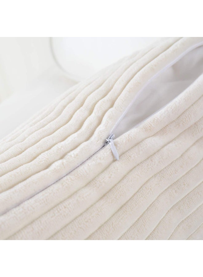 Lyaxm 2 Pcs Corduroy Soft Decorative Rectangle Throw Pillow Cover Cushion Covers Pillowcase,Cushion Covers Decorative Throw Pillow cases, Home Decor Decorations for Sofa Couch Bed Chair 12x20 Inch/30x50 cm (Striped Cream) - Image 3
