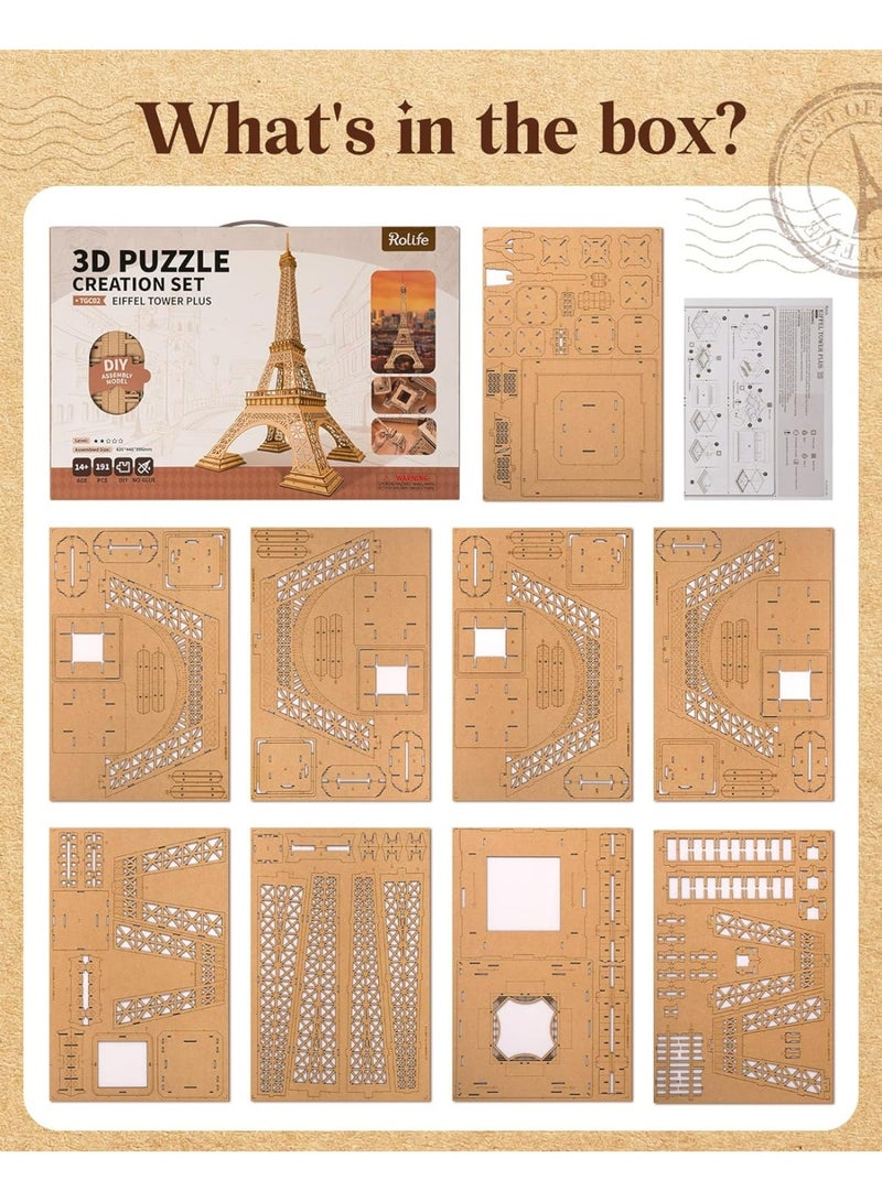 ROBOTIME Rolife Eiffel Tower Plus 3D Wooden Puzzle TGC02 Perfect for Home Decor & Creative Gift, Ideal for Bedroom, Kitchen, or Living Room, Festive Home Accent, Detailed Craftsmanship - Image 3