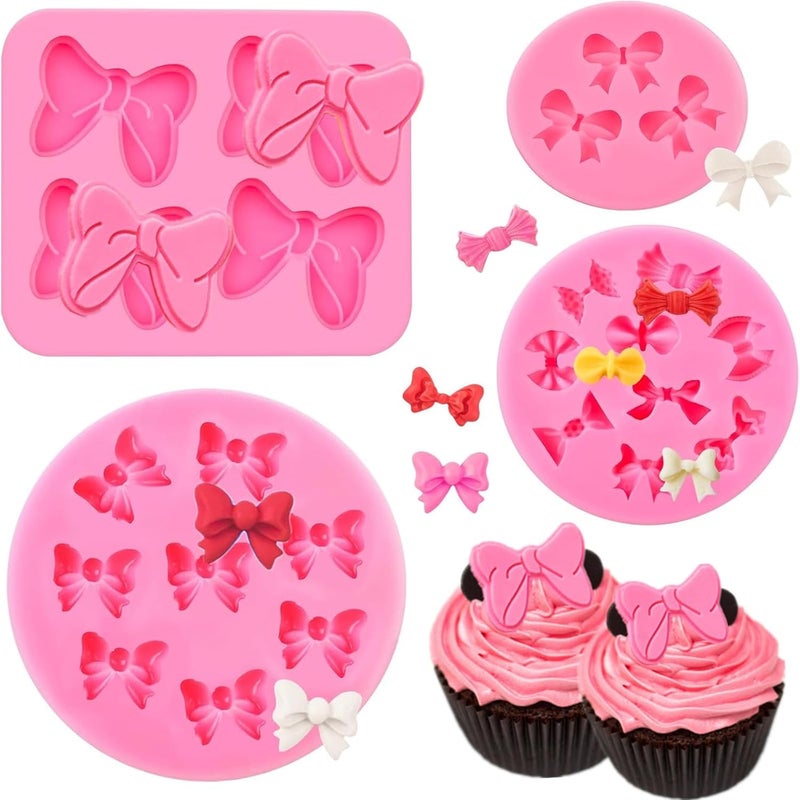 Puyeipt 4 Pcs Bow Silicone Mold, Mini Bows Fondant Molds, Chocolate Candy Silicone Molds for Cupcake Topper, Cake Pop Decoration and Clay Craft Making - Image 1